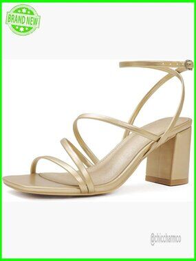 Strappy Block Heel Sandals Square Toe Ankle Buckle Pump Heels